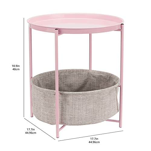 Round Storage Side Table – White/Gray