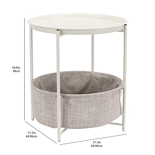 Round Storage Side Table – White/Gray