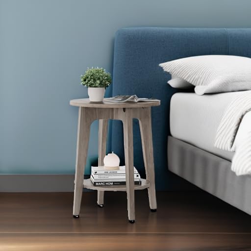 VASAGLE Round Side Table with Shelf