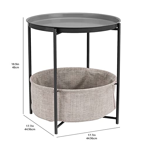 Round Storage Side Table – White/Gray