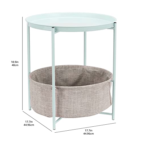 Round Storage Side Table – White/Gray