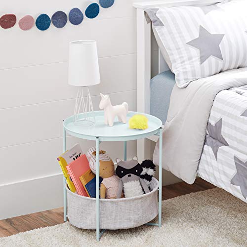 Round Storage Side Table – White/Gray