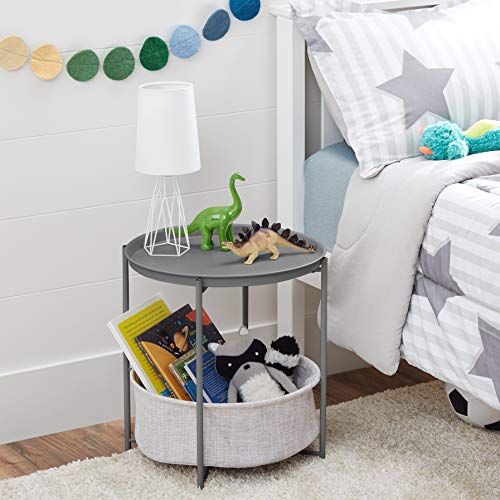 Round Storage Side Table – White/Gray