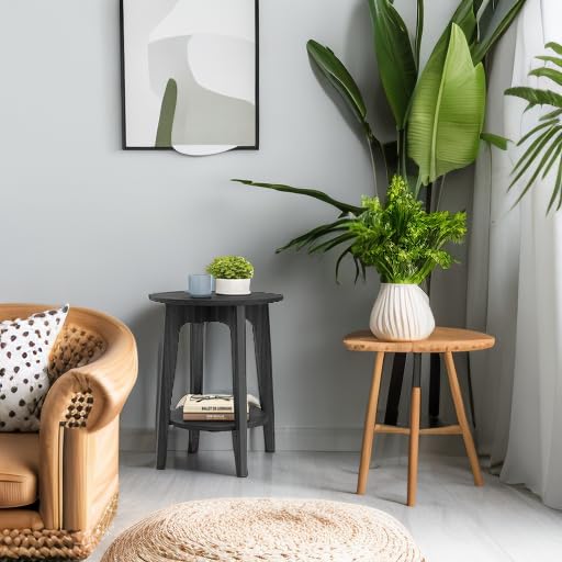VASAGLE Round Side Table with Shelf
