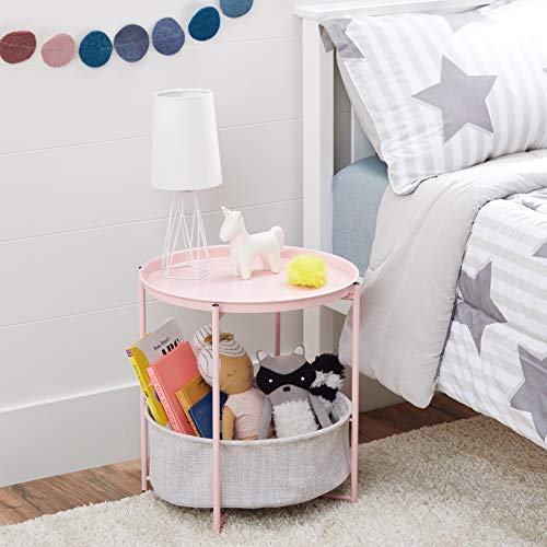 Round Storage Side Table – White/Gray