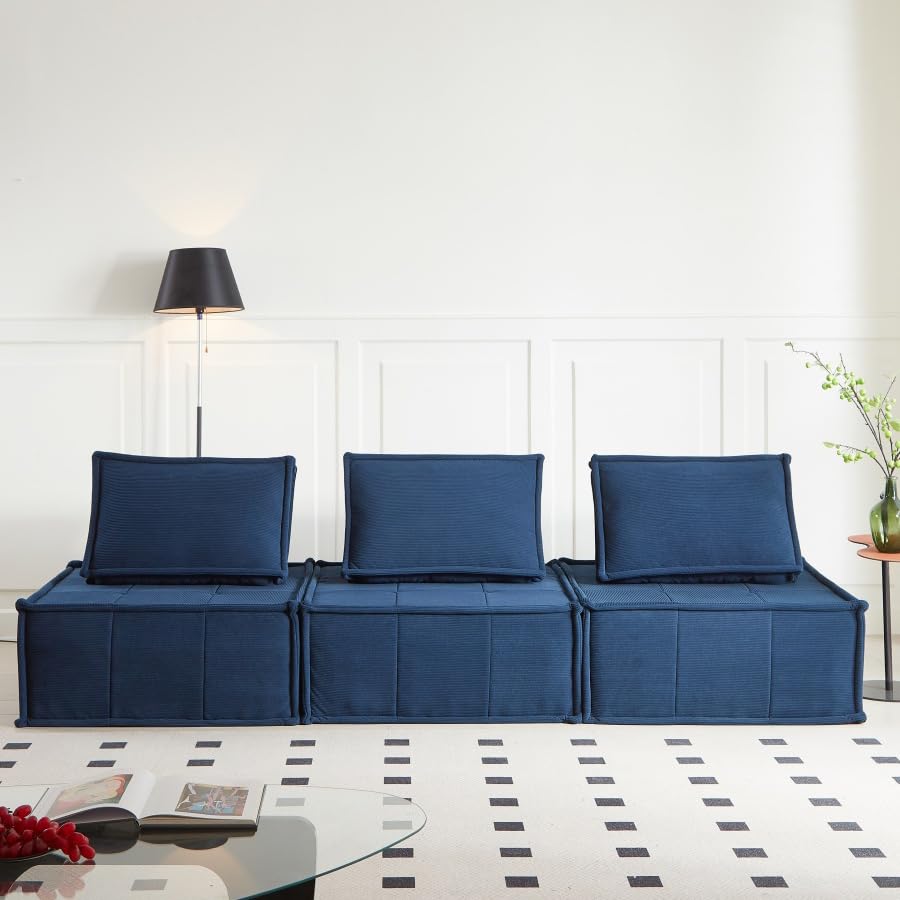 Modular Blue Corduroy Sofa Sleeper – 35"