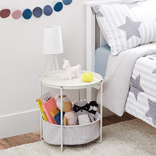 Round Storage Side Table – White/Gray