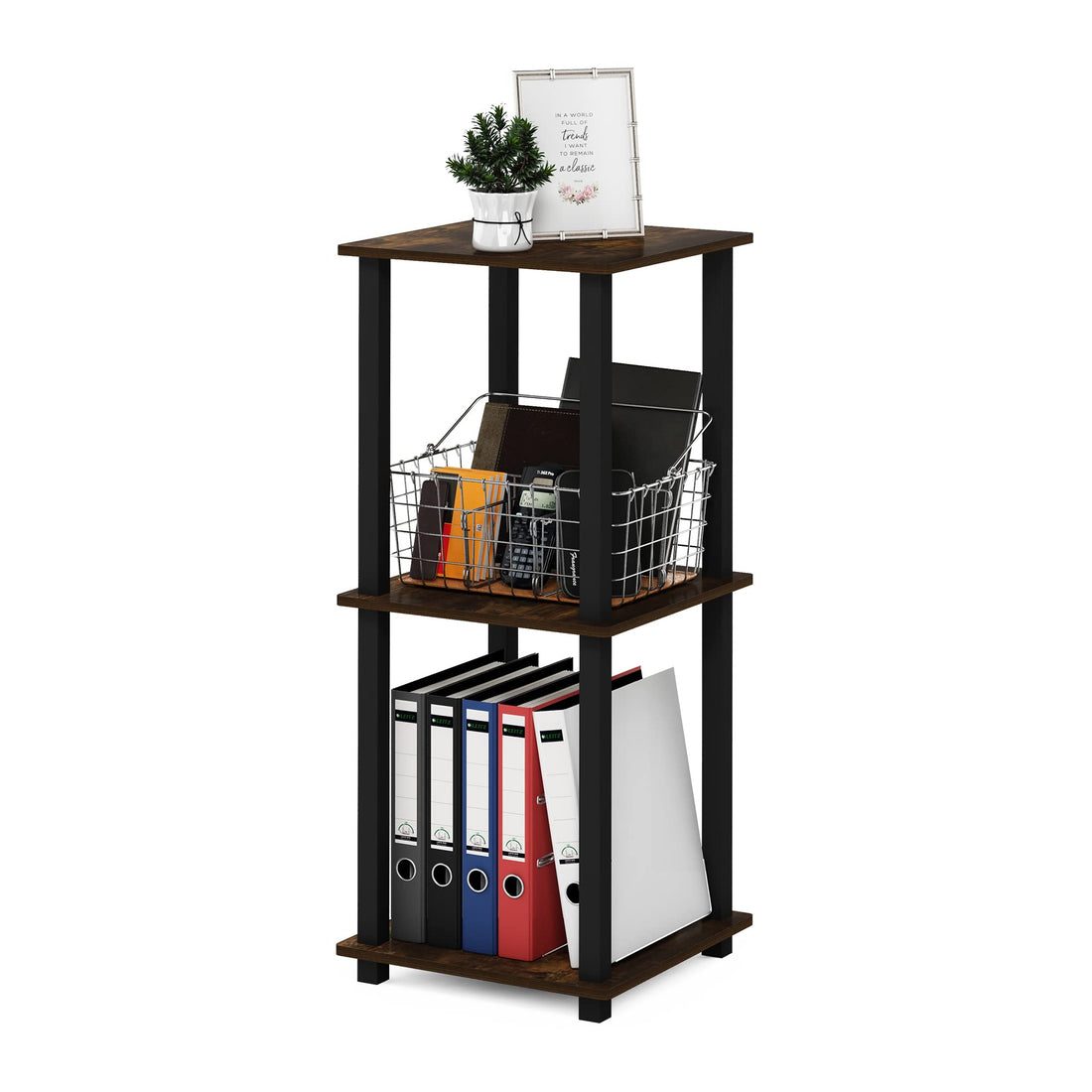 Furinno Simplistic Set of 2 End Table, Espresso/Black