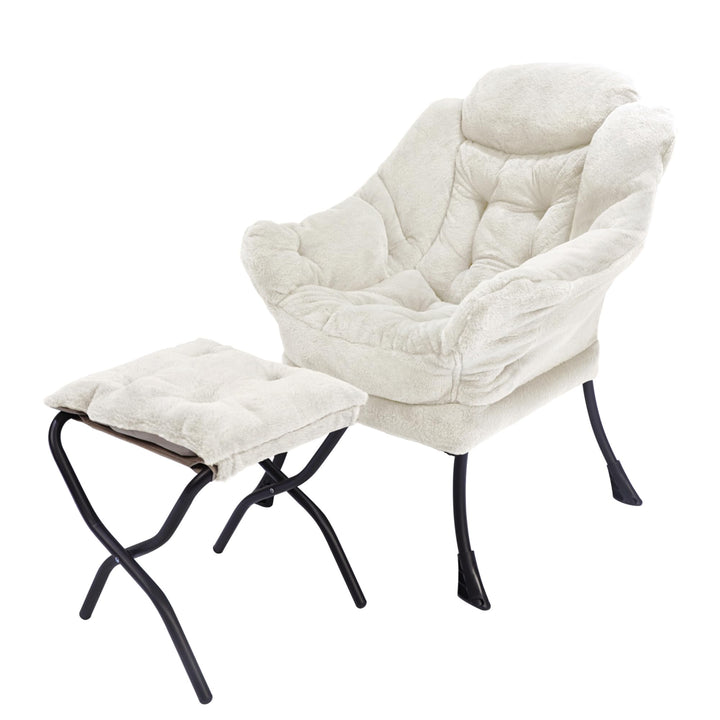 Lazy Chair with Ottoman & Pocket – Beige