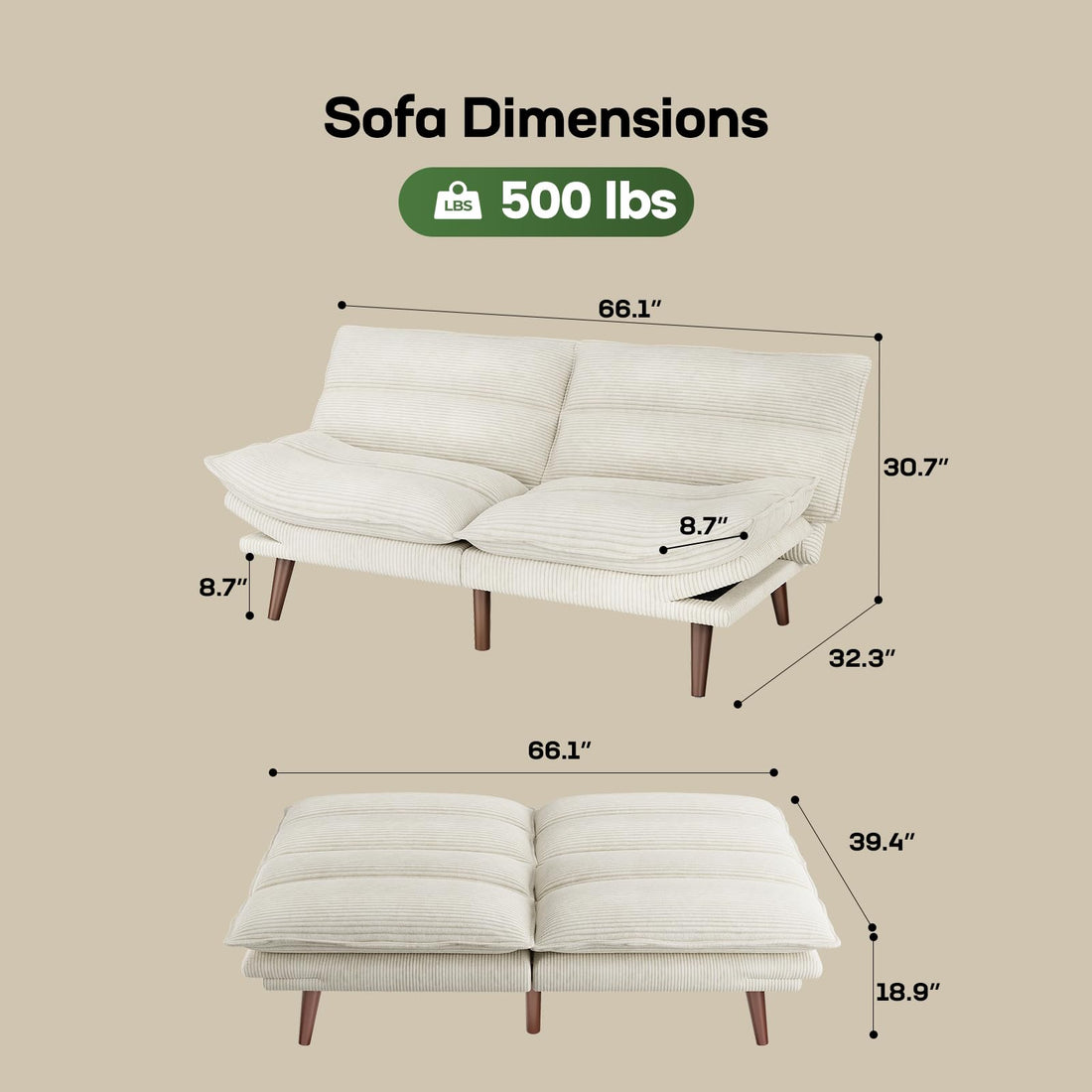 Marsail Futon Sofa Bed, Grey