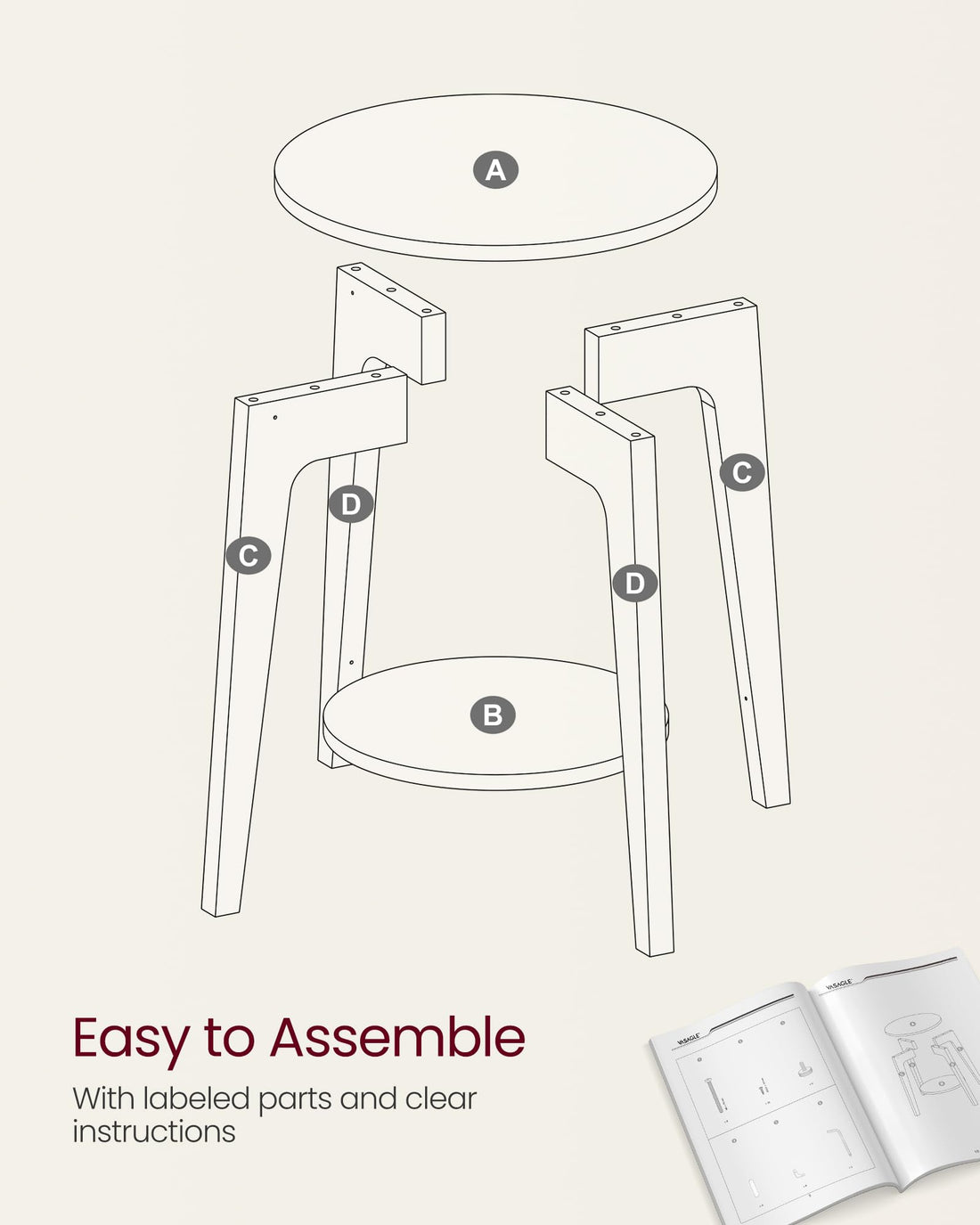 VASAGLE Round Side Table with Shelf