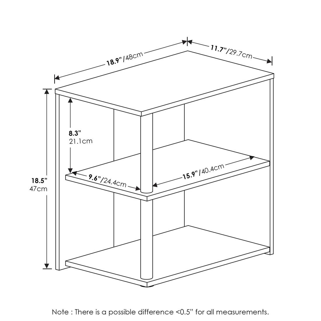 Furinno Simplistic Set of 2 End Table, Espresso/Black