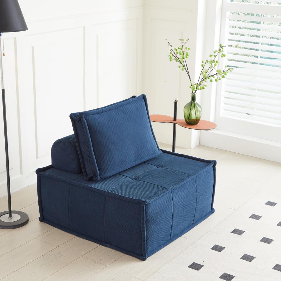 Modular Blue Corduroy Sofa Sleeper – 35"