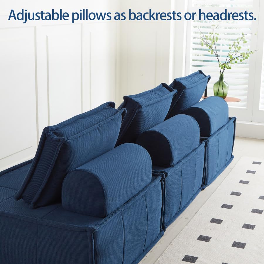 Modular Blue Corduroy Sofa Sleeper – 35"