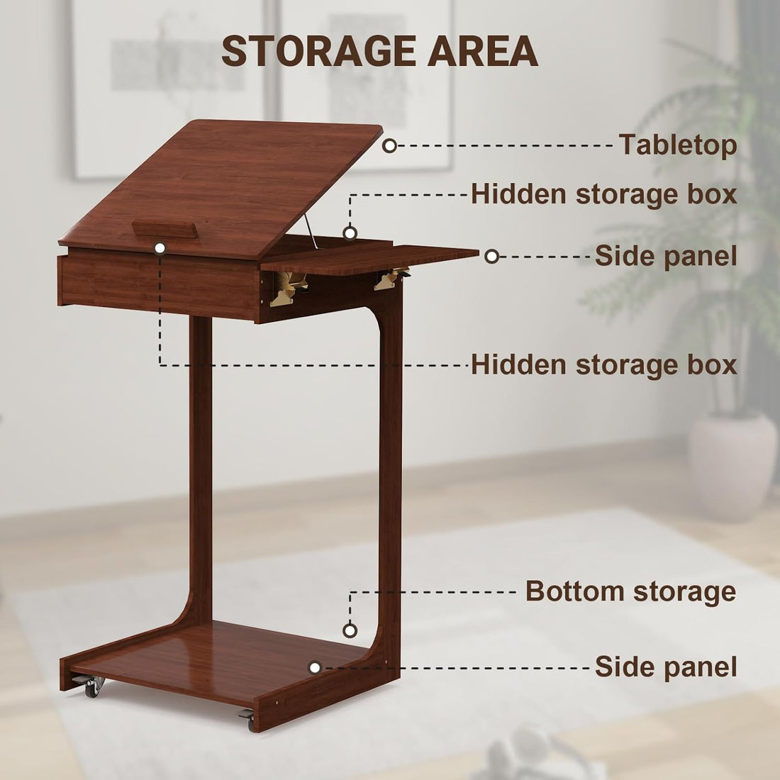C-Shaped End Table with Wheels