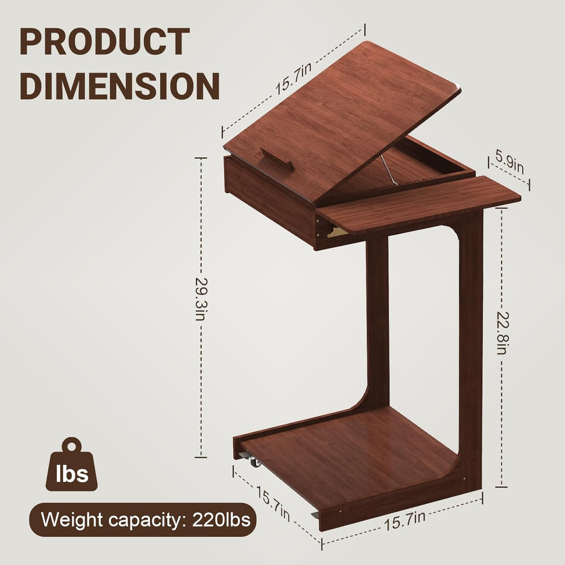 C-Shaped End Table with Wheels