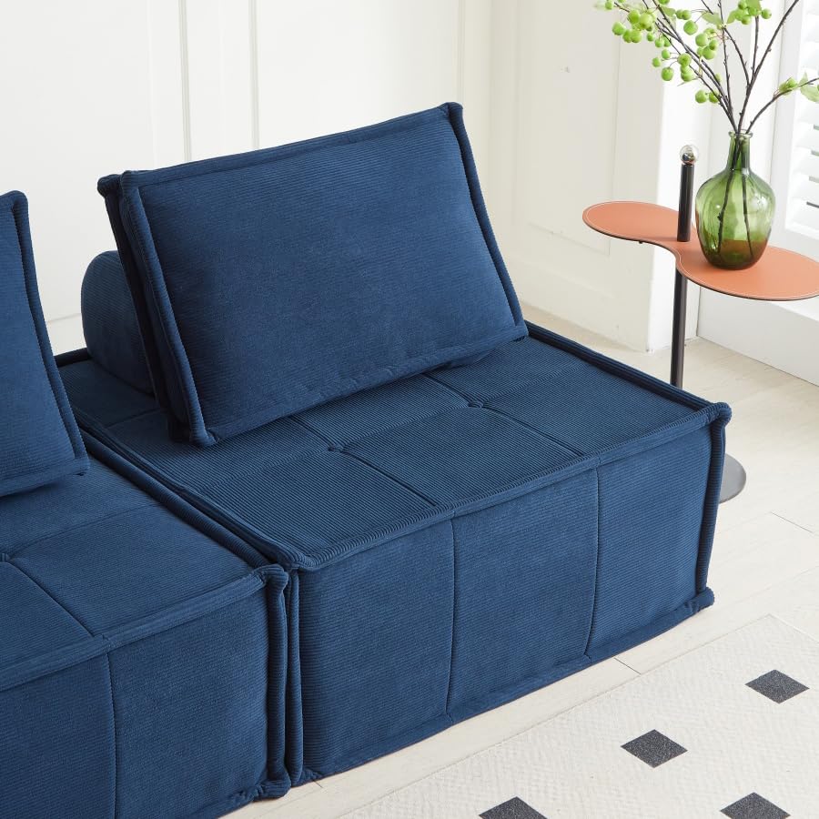 Modular Blue Corduroy Sofa Sleeper – 35"