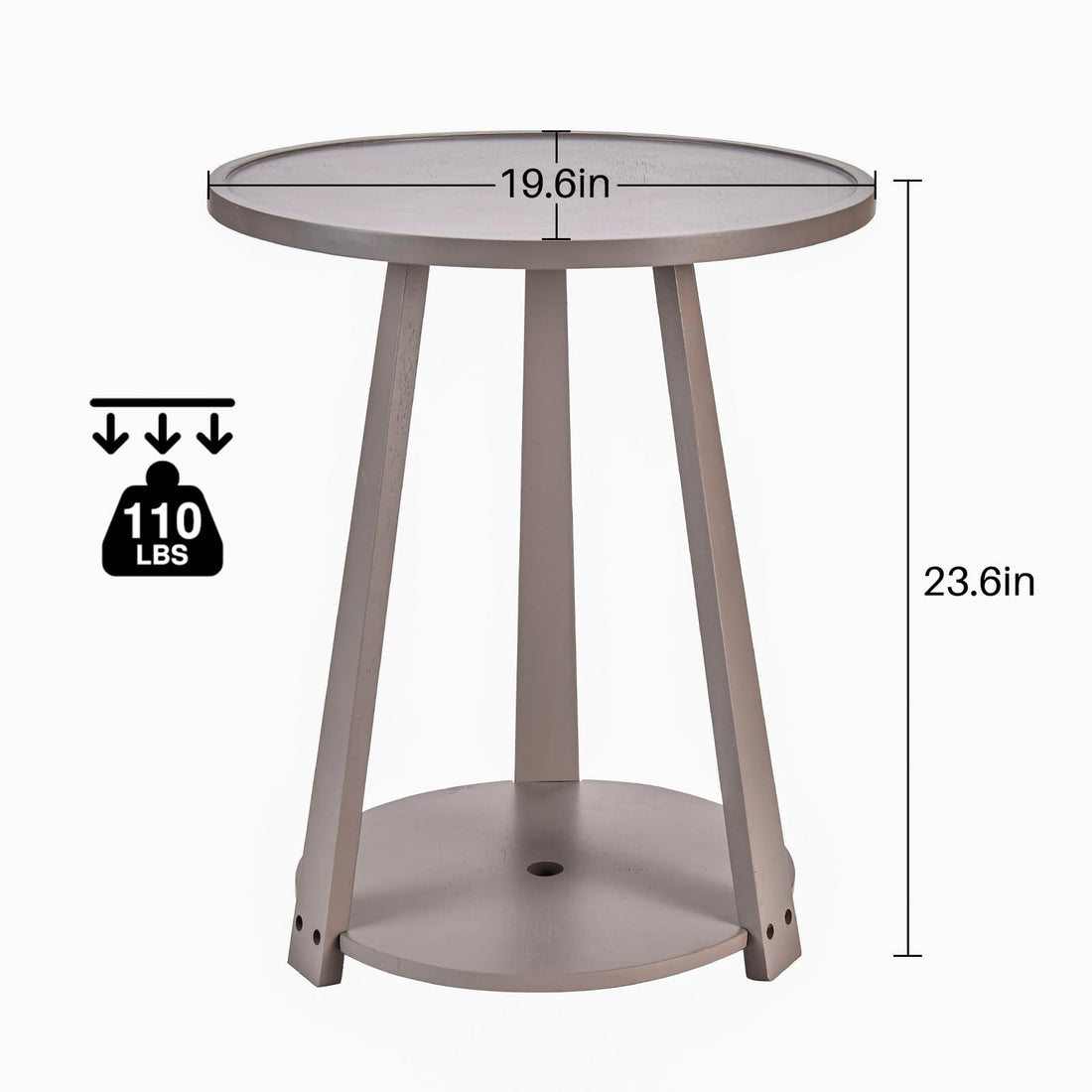 Gray Solid Wood Round Side Table with Shelf