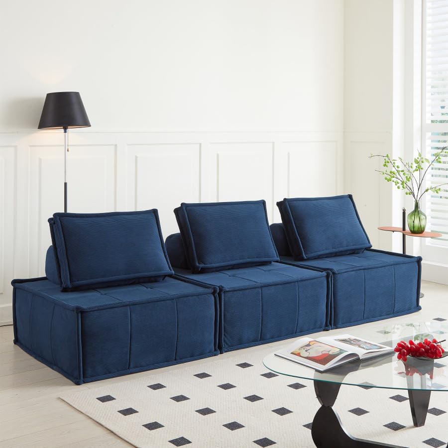 Modular Blue Corduroy Sofa Sleeper – 35"