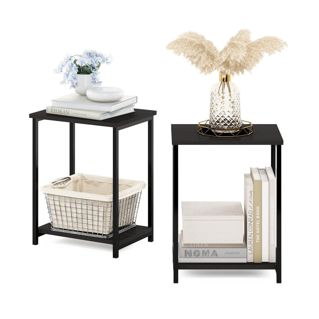 Furinno Simplistic Set of 2 End Table, Espresso/Black