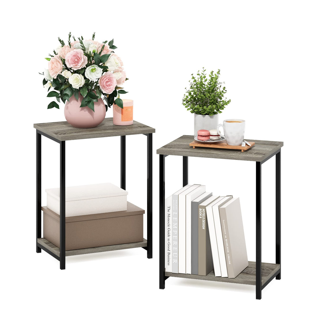 Furinno Simplistic Set of 2 End Table, Espresso/Black
