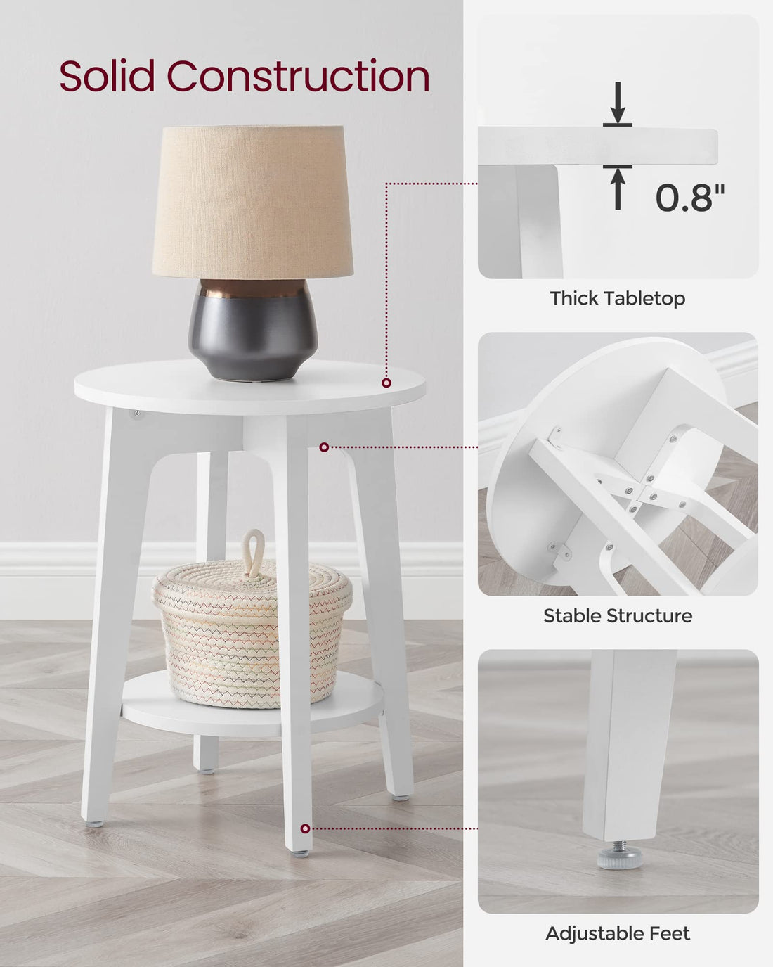 VASAGLE Round Side Table with Shelf
