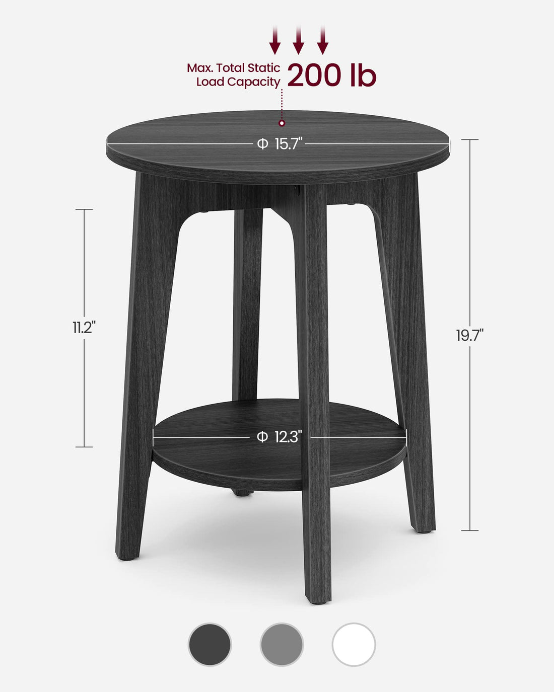 VASAGLE Round Side Table with Shelf