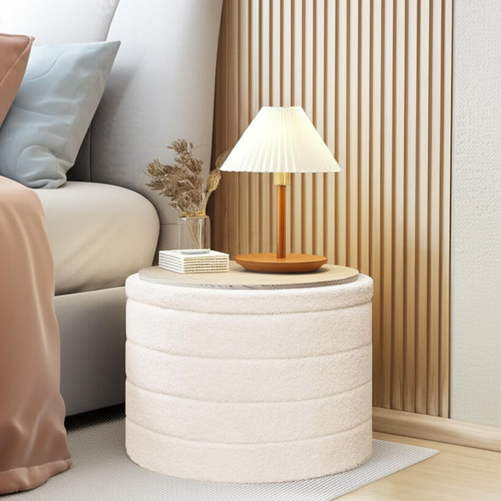 Cream Boucle Storage Ottoman