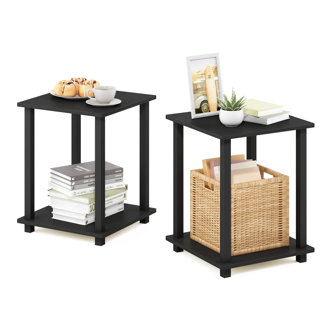 Furinno Simplistic Set of 2 End Table, Espresso/Black