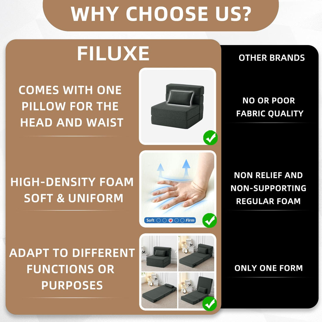 FILUXE Foldable Sleeper Chair – Dark Gray