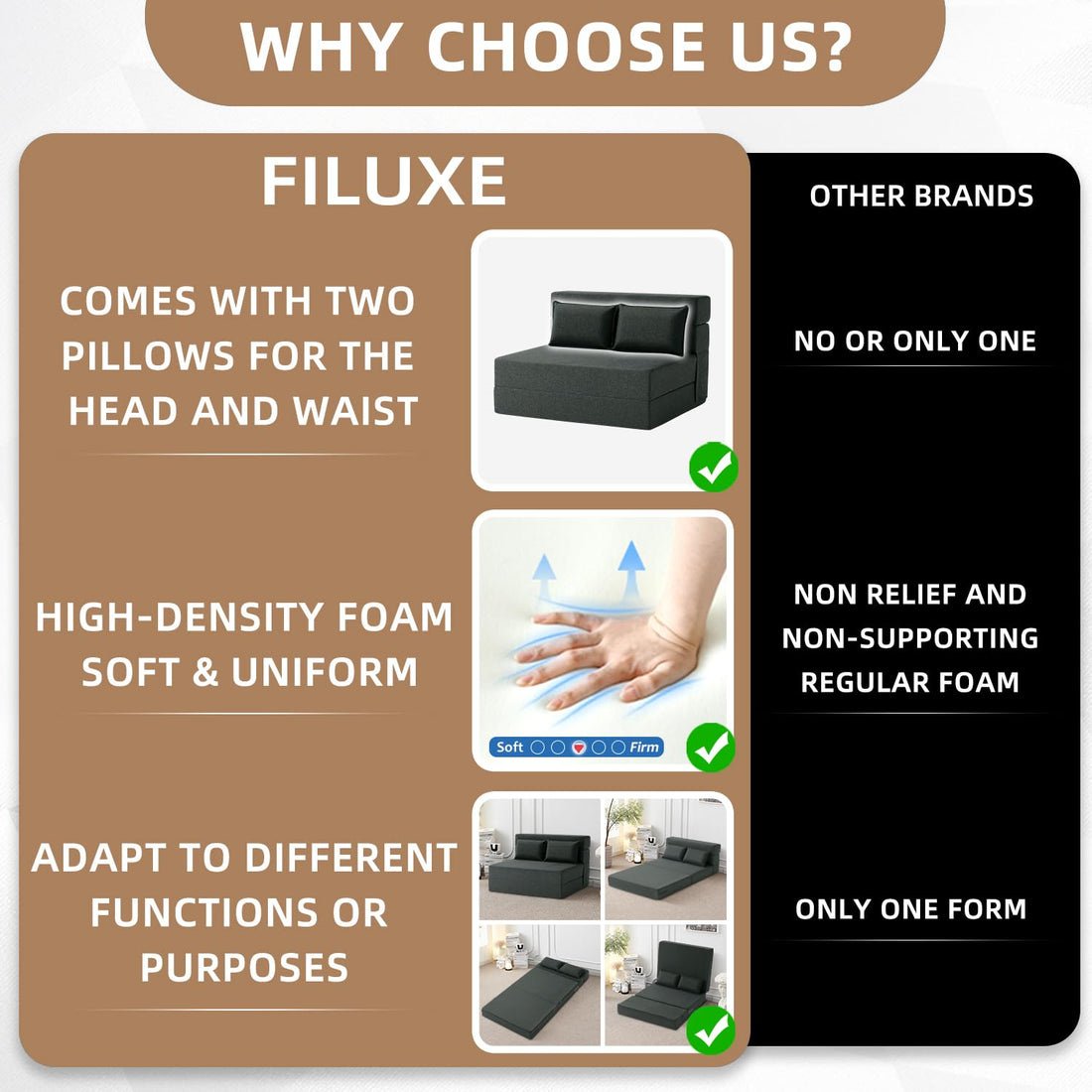 FILUXE Foldable Sleeper Chair – Dark Gray