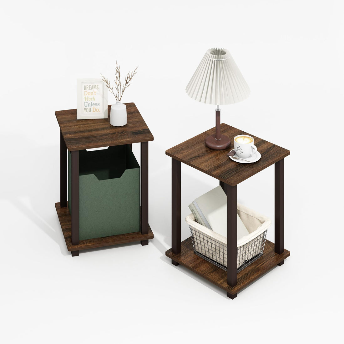 Furinno Simplistic Set of 2 End Table, Espresso/Black