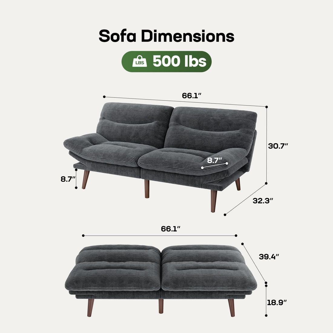 Marsail Futon Sofa Bed, Grey