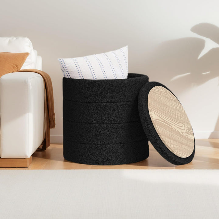 Cream Boucle Storage Ottoman