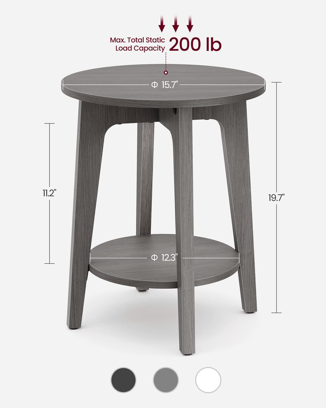 VASAGLE Round Side Table with Shelf