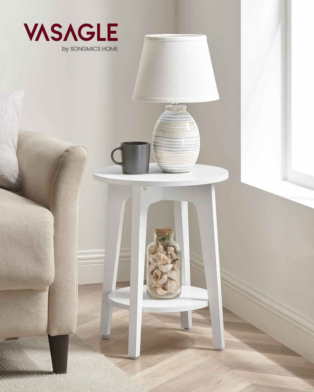 VASAGLE Round Side Table with Shelf