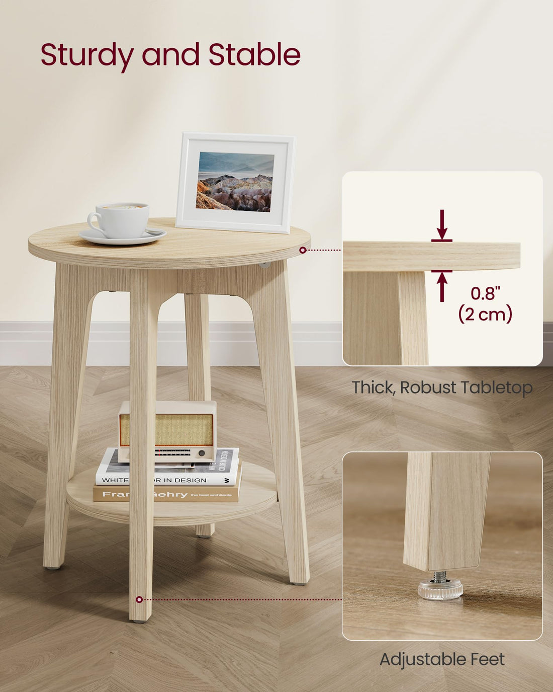 VASAGLE Round Side Table with Shelf