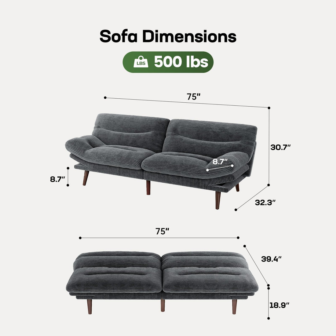 Marsail Futon Sofa Bed, Grey