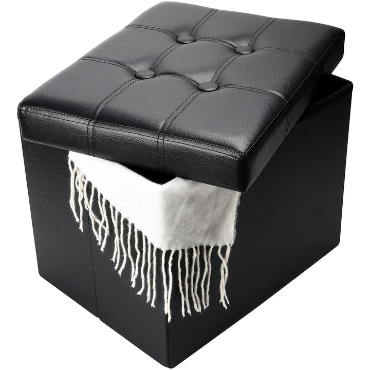 Black Storage Ottoman, Foldable 17"x13"x13"
