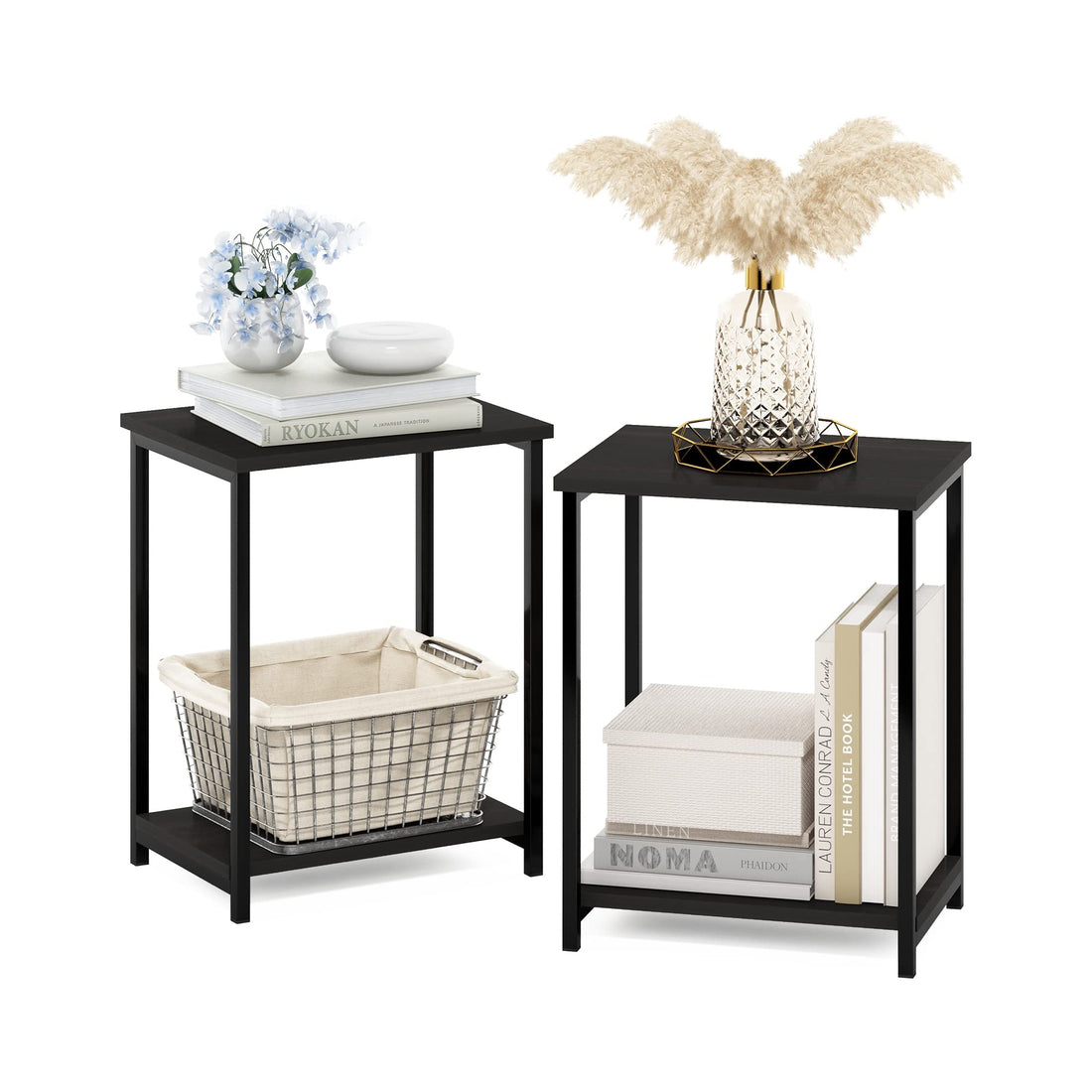 Furinno Simplistic Set of 2 End Table, Espresso/Black