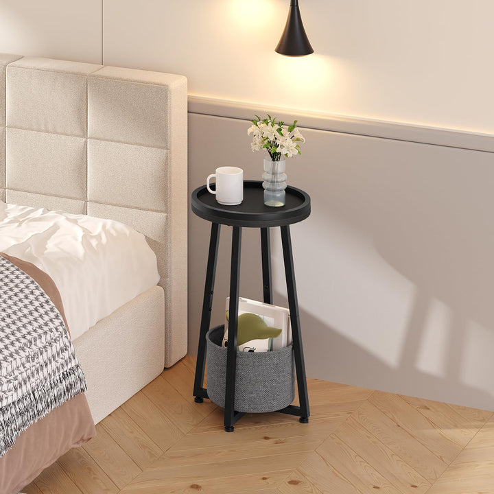 HOOBRO Round Side Table with Basket