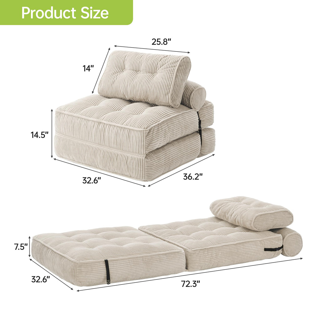 Folding Sofa Bed Chair – Gray