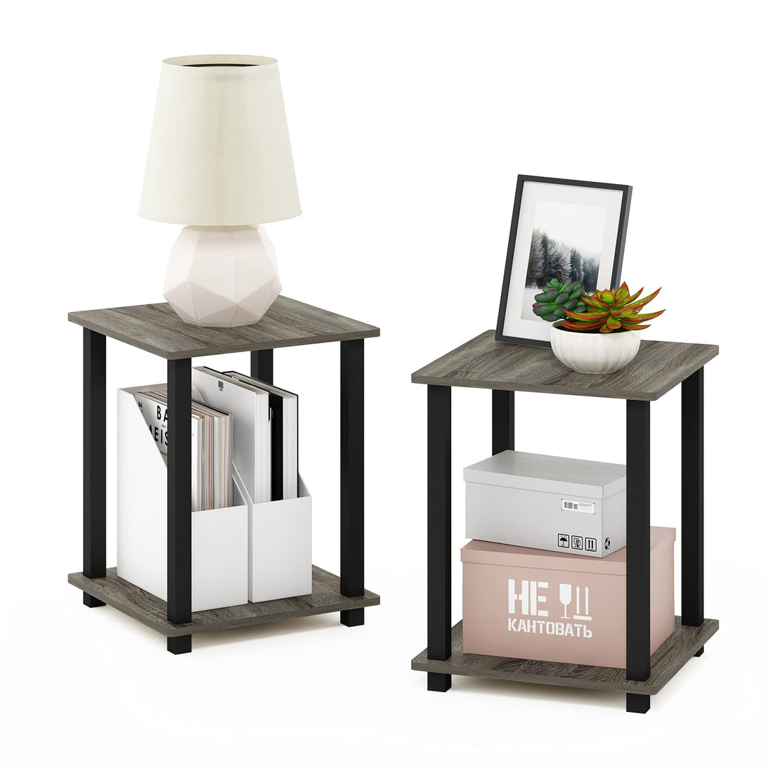 Furinno Simplistic Set of 2 End Table, Espresso/Black