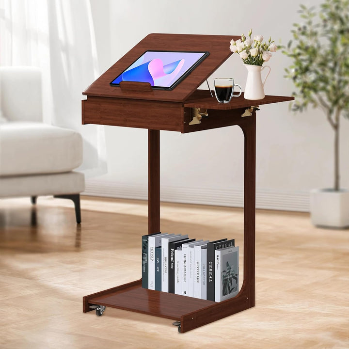 C-Shaped End Table with Wheels