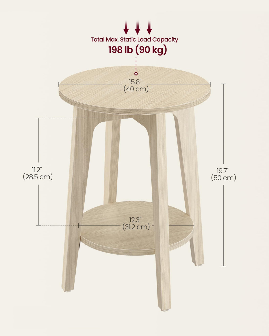 VASAGLE Round Side Table with Shelf