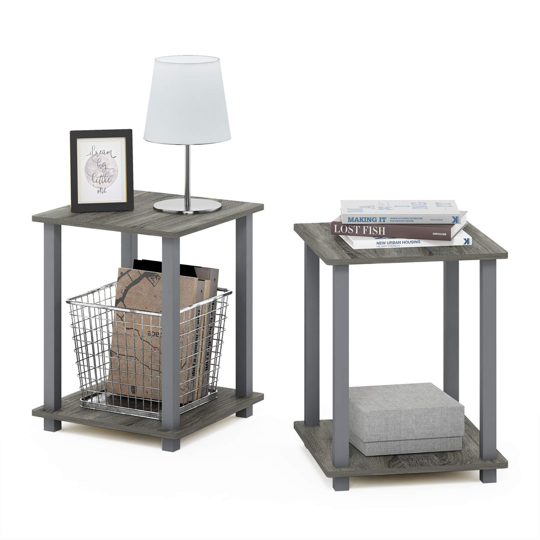 Furinno Simplistic Set of 2 End Table, Espresso/Black