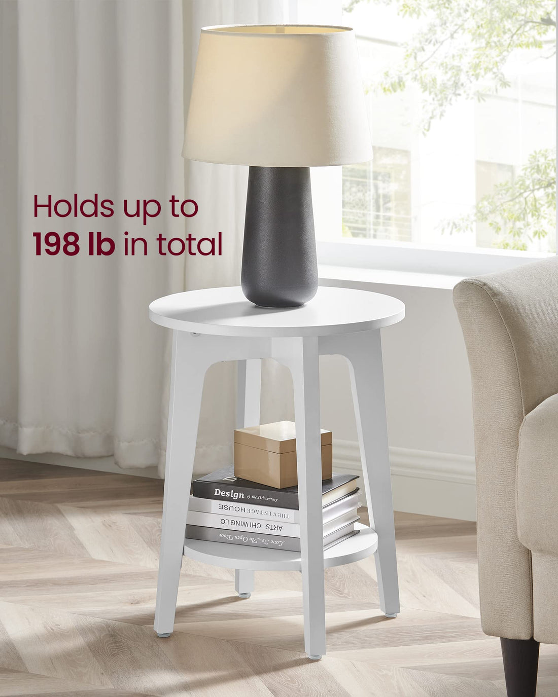 VASAGLE Round Side Table with Shelf