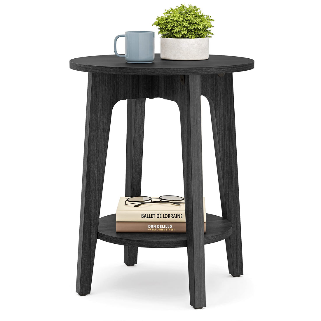 VASAGLE Round Side Table with Shelf