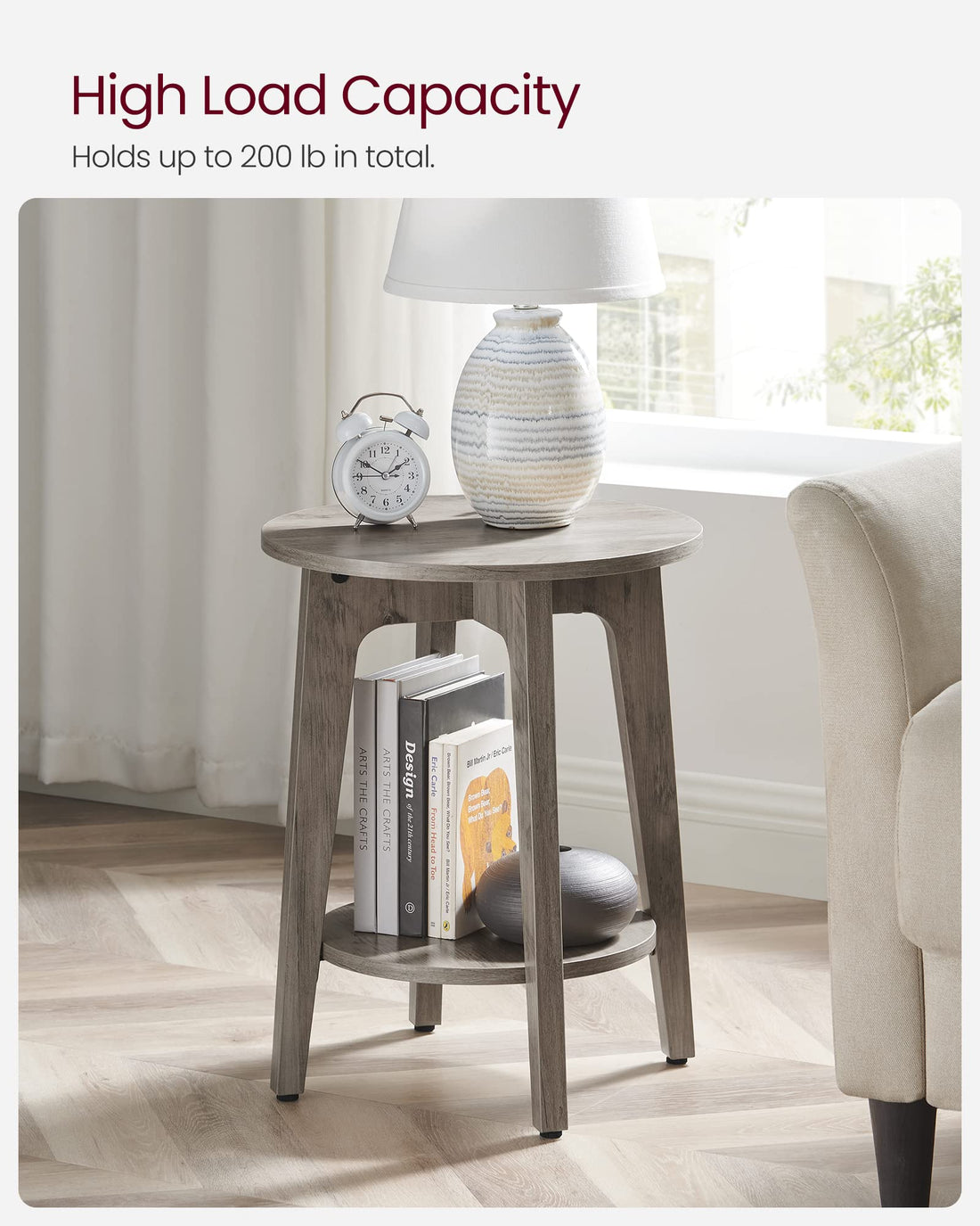 VASAGLE Round Side Table with Shelf