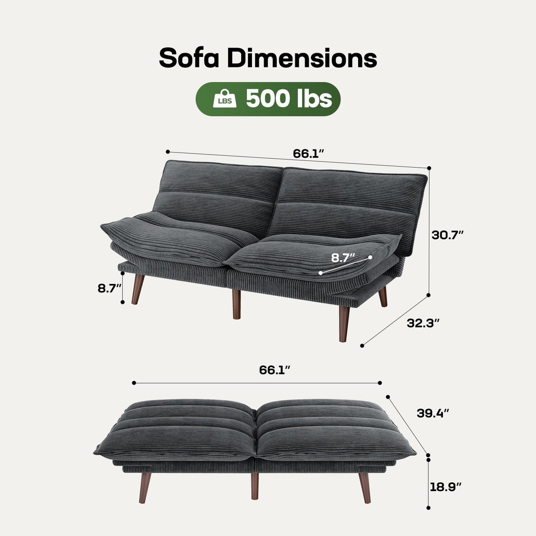 Marsail Futon Sofa Bed, Grey